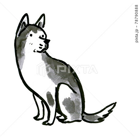 犬 水墨画風 墨のイラスト素材