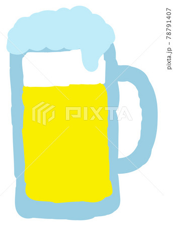 ジョッキに注がれた泡が溢れる生ビールのイラスト素材