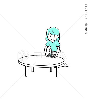 ちゃぶ台と女性の素材イラストのイラスト素材