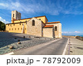 Antibes Cathedral and road along the sea in France. 78792009