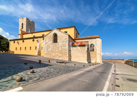 Antibes Cathedral and road along the sea in France. Antibes Cathedral and road along the sea in France. 78792009
