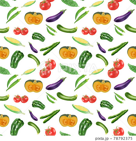 水彩タッチ 夏野菜のパターン背景のイラスト素材