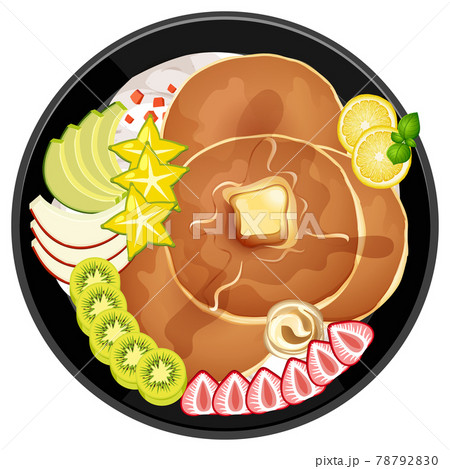 Pancake with kiwi and strawberry toppings in a plate isolated Pancake with kiwi and strawberry toppings in a plate isolated 78792830