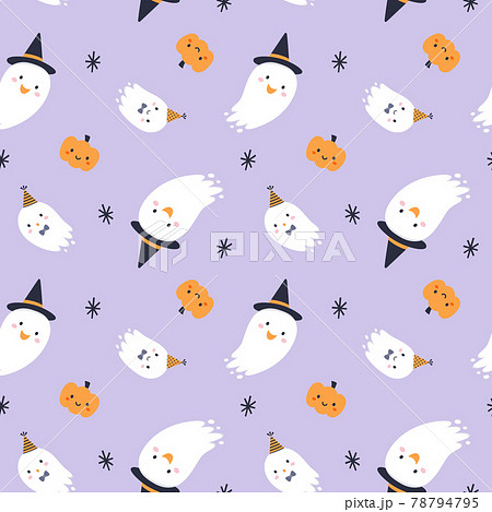 ハロウィン向け かわいいおばけのシームレスパターンのイラスト素材