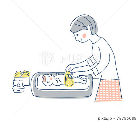 赤ちゃんのおむつ替えをするママ 78795089