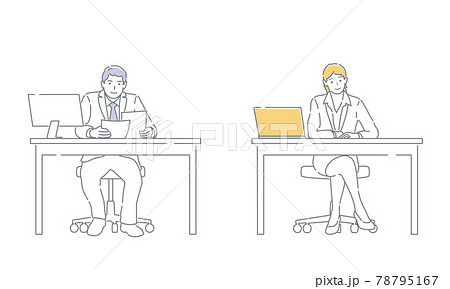ビジネスパーソンのシンプルな線画イラストセット 78795167