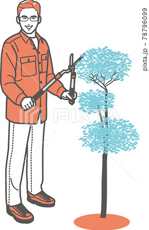 庭木の手入れをする男性 全身のイラスト素材