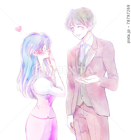 男性社員に恋する女性社員 笑顔のイラスト素材