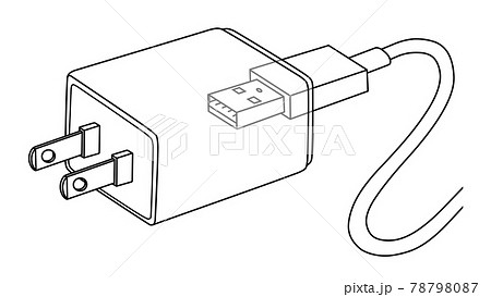 Acアダプタとusbケーブル 線画 のイラスト素材