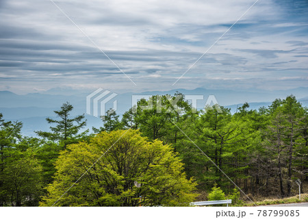 《長野県》茅野市風景　メルヘン街道　日向木場展望台からの山並み 78799085