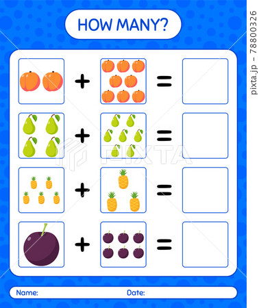 how many counting game with fruit worksheet stock illustration 78800326 pixta