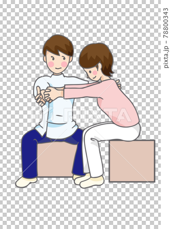 A person and a therapist sitting on a table and rehabilitating 78800343