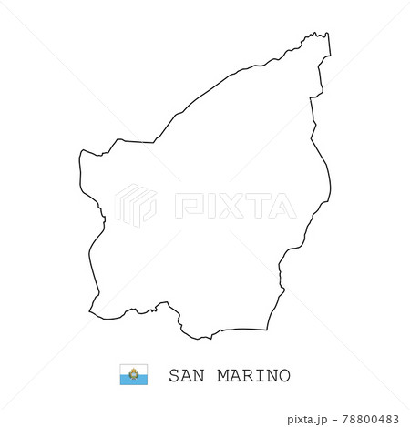 San marino map line, linear thin vector simple outline  and flag. Black on white background 78800483