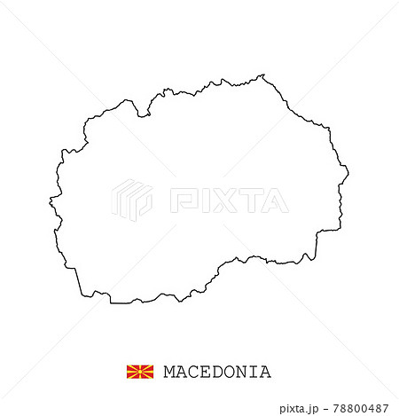 Macedonia map line, linear thin vector simple outline and flag. Black on white background Macedonia map line, linear thin vector simple outline and flag. Black on white background 78800487