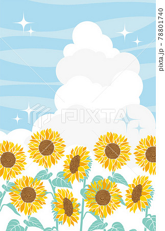 ひまわりのイラストの夏イメージの背景素材のイラスト素材