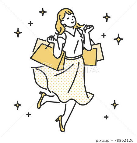 ショッピングを楽しむ女性の全身イラスト素材 78802126
