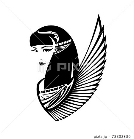 ancient Egyptian winged goddess black and white vector portrait 78802386