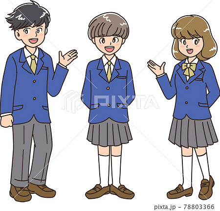 学生の男女3人組の立ち姿 2のイラスト素材