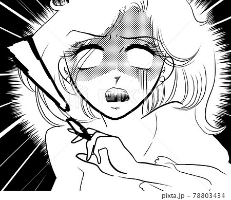 70年代少女漫画顔面蒼白白目で怯える美少女のイラスト 78803434