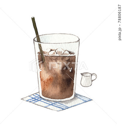 手描き水彩 アイスコーヒーのイラストのイラスト素材