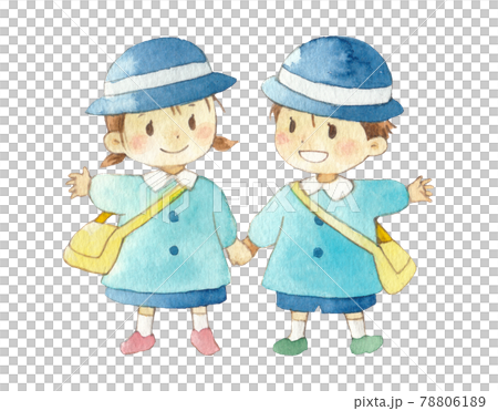 幼兒園小朋友手牽手的手繪水彩插畫 幼兒園小朋友手牽手的手繪水彩插畫 78806189