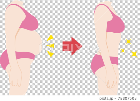 横向きのダイエットのビフォーアフターのベクターイラスト 78807508