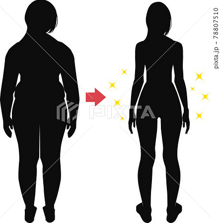 後ろ向きのダイエットのビフォーアフターのシルエット ベクターイラスト素 後ろ向きのダイエットのビフォーアフターのシルエット ベクターイラスト素 78807510