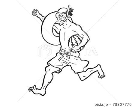 日本画タッチの海水浴に行く人物イラスト 78807776