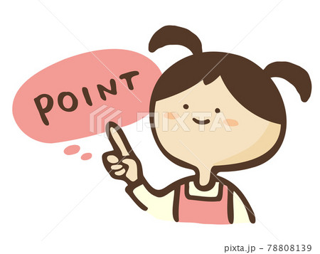 かわいいエプロンをした女性と指差しのpoint文字 吹き出し説明 手書き文字イラストのイラスト素材