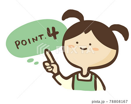 かわいいエプロンをした女性と指差しのpoint文字 吹き出し説明 手書き文字イラストのイラスト素材