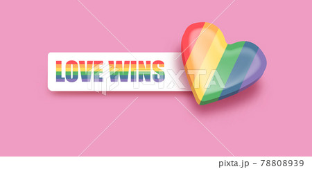 Love wins lettering for Pride month celebration with rainbow flag typography and pride heart on pink background. Love wins pride concept vector poster or banner design template Love wins lettering for Pride month celebration with rainbow flag typography and pride heart on pink background. Love wins pride concept vector poster or banner design template 78808939