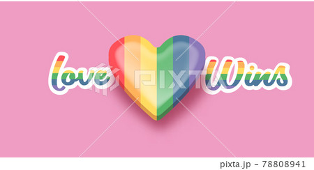 Love wins lettering for Pride month celebration with rainbow flag typography and pride heart on pink background. Love wins pride concept vector poster or banner design template Love wins lettering for Pride month celebration with rainbow flag typography and pride heart on pink background. Love wins pride concept vector poster or banner design template 78808941