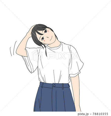首のストレッチをする女性 右 のイラスト素材