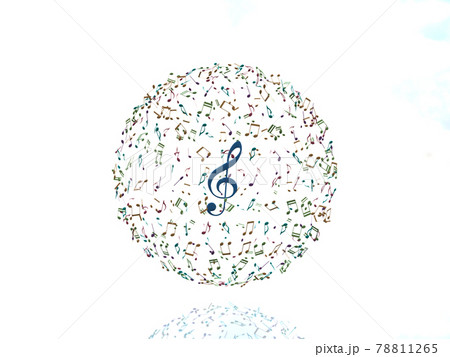 音符の地球 ト音記号 カラフル 細かい Cgイラスト横のイラスト素材