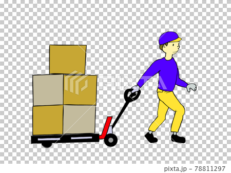 ハンドリフトを引く作業員 カラー のイラスト素材
