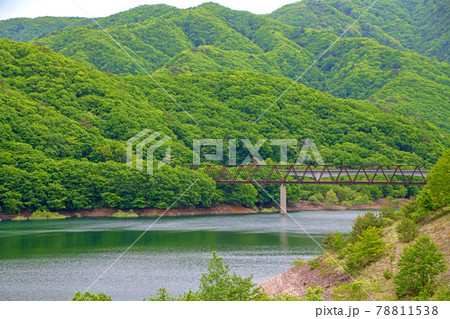 五十里湖　湯西川温泉駅周辺の景色　会津鬼怒川線橋梁　　日光市　　　　　 78811538