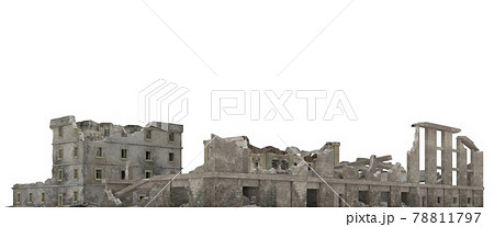 Ruined city building isolated on white 3d illustration 78811797