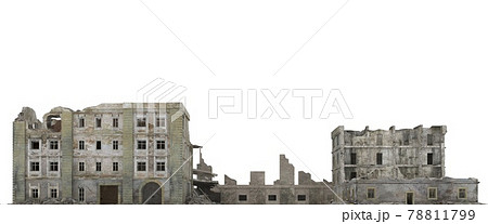Ruined city building isolated on white 3d illustration 78811799