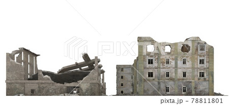 Ruined city building isolated on white 3d illustration 78811801