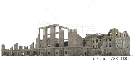 Ruined city building isolated on white 3d illustration 78811802