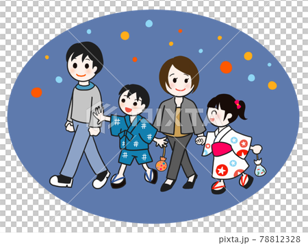 夏祭りを楽しむ4人家族のイラスト 78812328