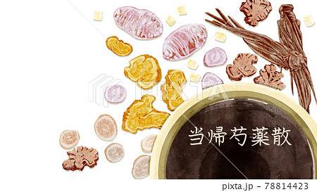 漢方生薬「当帰芍薬散」手描き水彩風イラスト 78814423