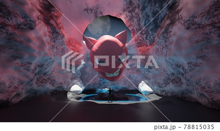 devil sitting on big rock 78815035