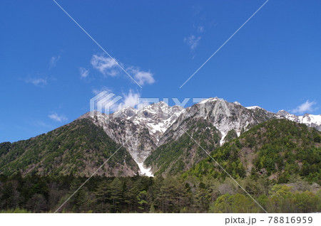 上高地から見た北アルプス（穂高岳、穂高連峰）　撮影場所：徳沢から横尾（長野県、上高地） 78816959