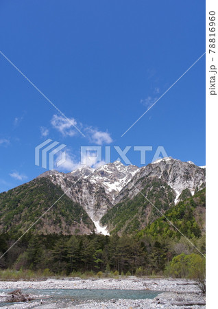 上高地から見た北アルプス（穂高岳、穂高連峰）　撮影場所：徳沢から横尾（長野県、上高地） 78816960