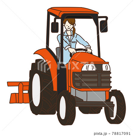農業女子 農業 農家 トラクター 耕運機 イラストのイラスト素材