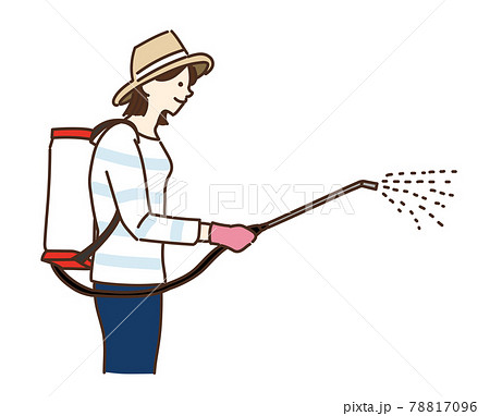除草剤を撒く 噴霧器 噴霧 農作業イラストのイラスト素材