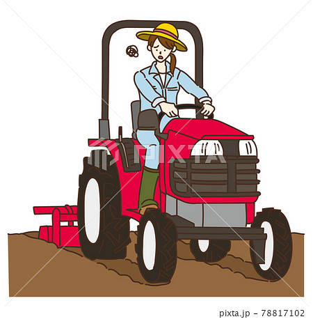 農業女子 農業 農家 トラクター 耕運機 イラストのイラスト素材