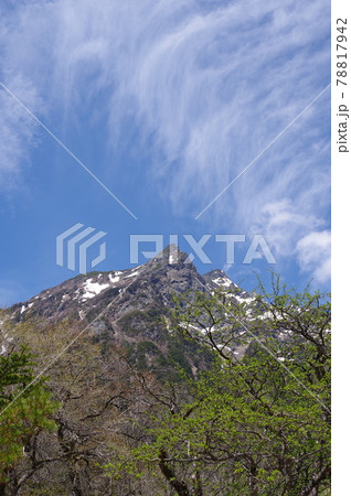 《5月（新緑）》北アルプス（穂高岳、穂高連峰）と空と雲　撮影場所：明神付近（長野県、上高地） 78817942