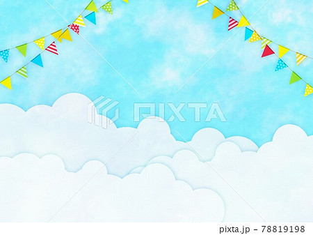雲と空とガーランドの水彩タッチ背景 no.02 78819198